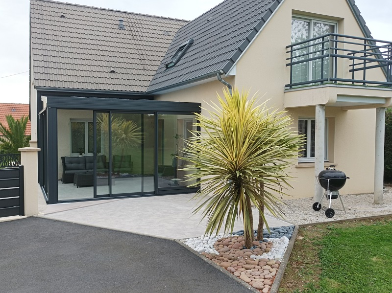 Veranda Moderne Maison Contemporaine Binome Extension Gris